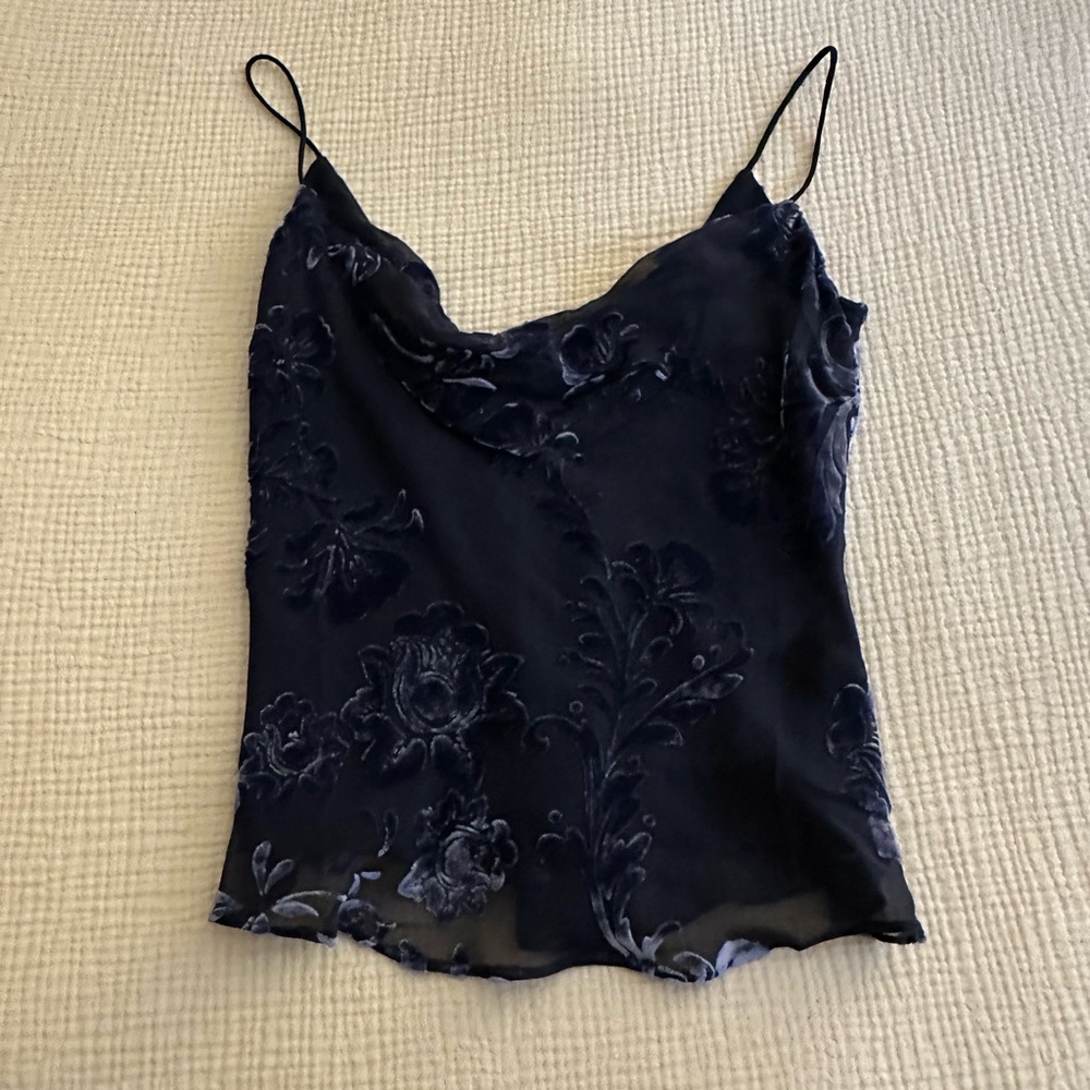 LPA Sheer Silk and Velvet Lined Cowl Neck Tank